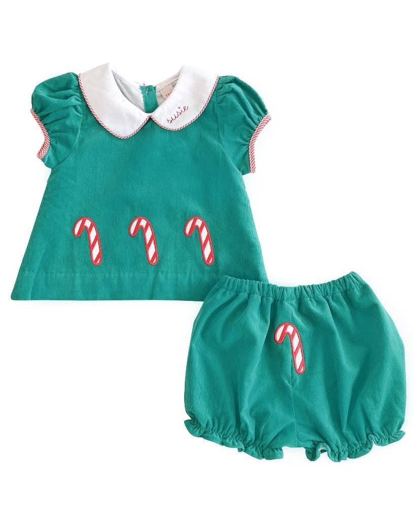 Candy Cane Applique Corduroy Bloomer Set