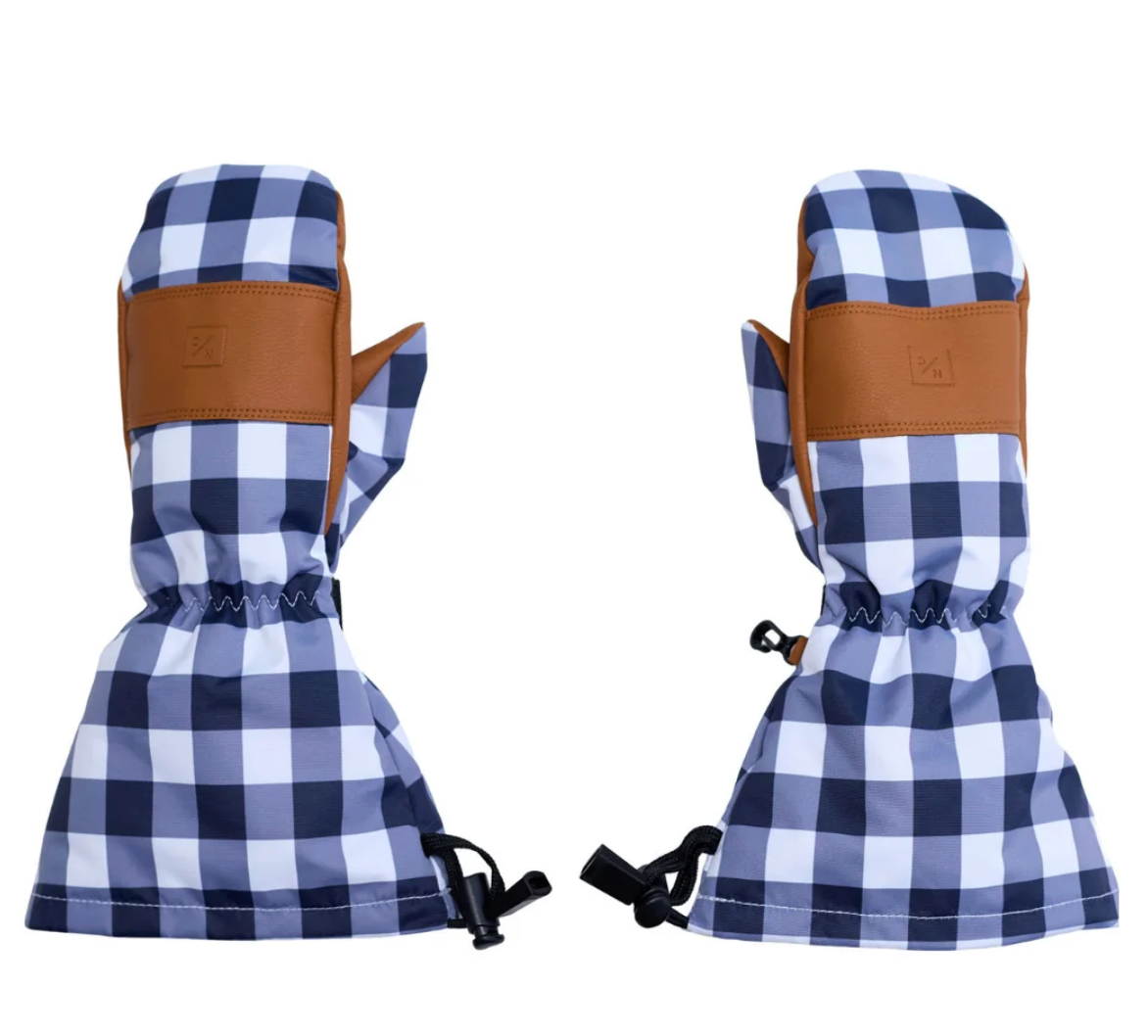 Kids Waterproof Ski Mitten in Navy Gingham