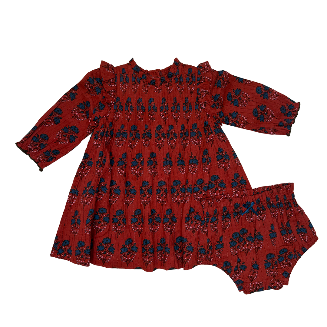 BABY GIRLS JAIPUR DRESS SET - RED AUTUMN STRAWFLOWER